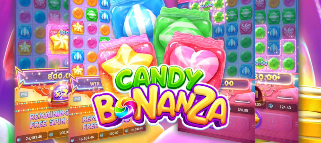 Candy Bonanza, slot online, PG Soft, mecânica de tumble, formato de 6 cilindros, grid de símbolos, linhas de pagamento fixas, símbolos Wilds, símbolos Scatters